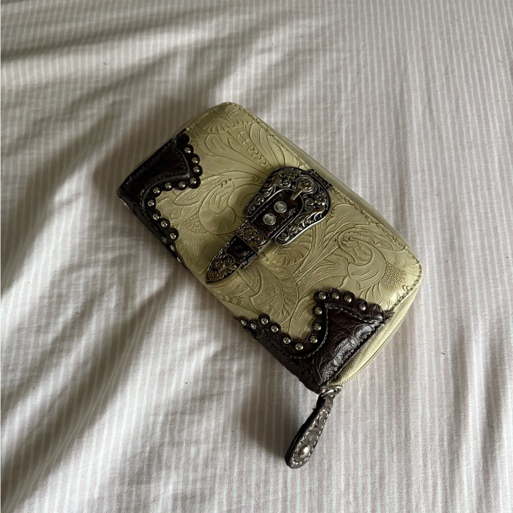 Chic Cream and Brown Wallet with Textured Finish